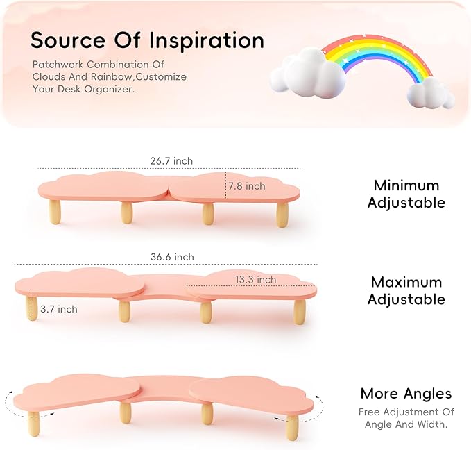 Dual Monitor Stand Riser, Adjustable Rainbow Cloud Desktop Organizer - Image 5