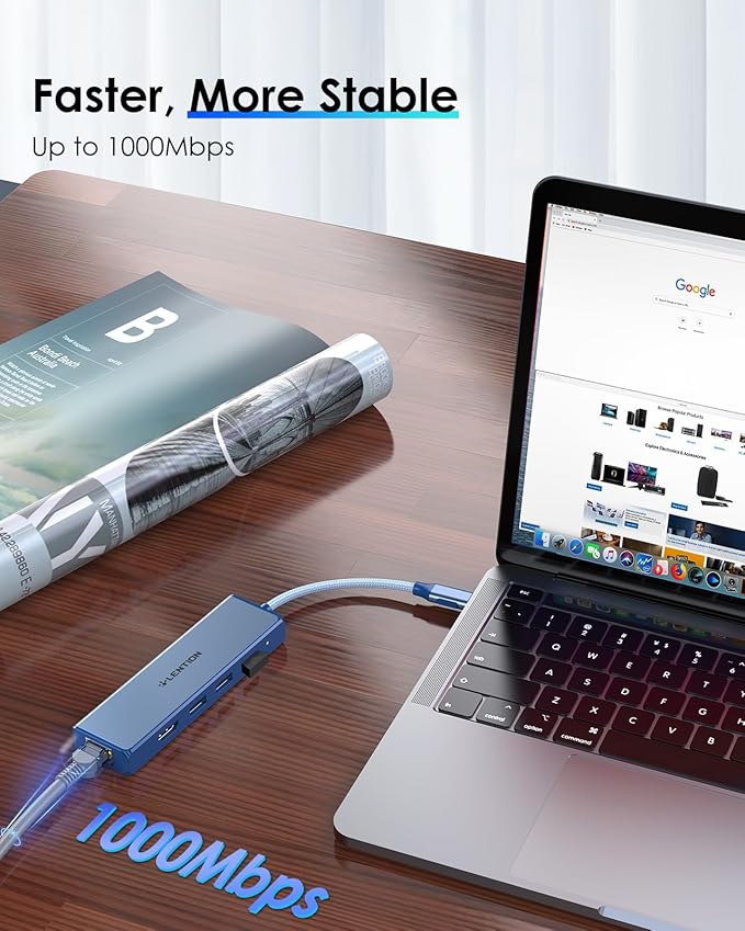 LENTION USB C Hub with Gigabit Ethernet Adapter, 4K HDMI, 3 USB 3.0 - Image 5