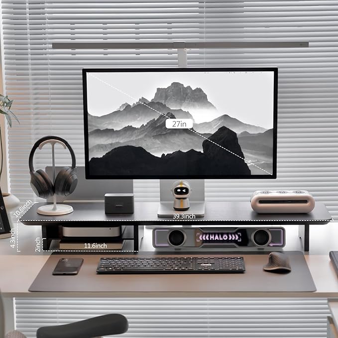 Bamboo Dual Monitor Stand Riser Black, 2-Tier Desk Monitor Riser - Image 9