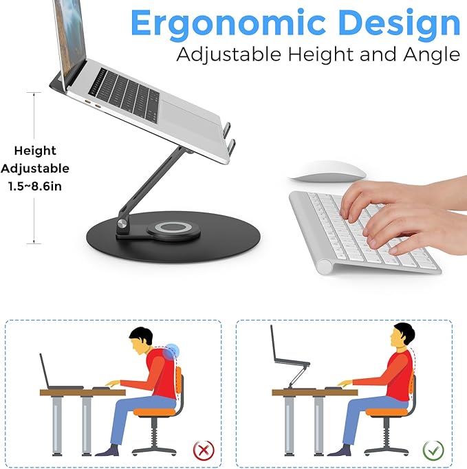 Swivel Laptop Stand for Desk, Adjustable Height Aluminum Computer Stand - Image 6