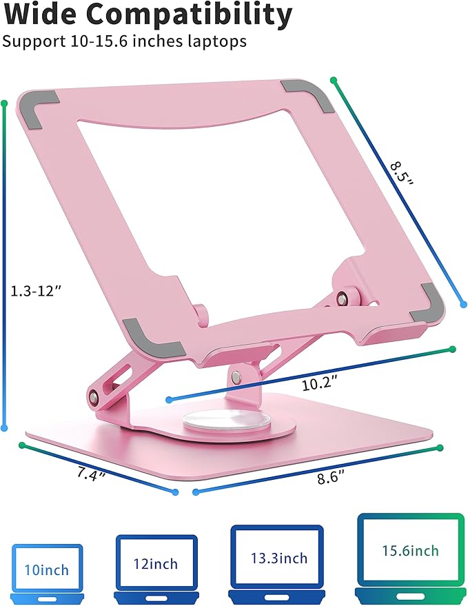 SOUNDANCE Laptop Stand with 360° Rotating Base, Ergonomic Computer Riser - Image 4