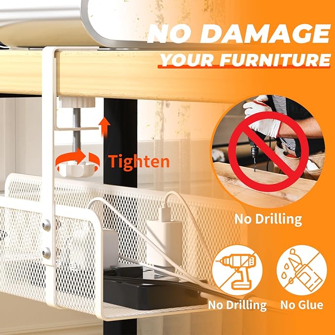 Under Desk Cable Management Tray, Wire Management Desk Cable Organizer Cable - Image 4