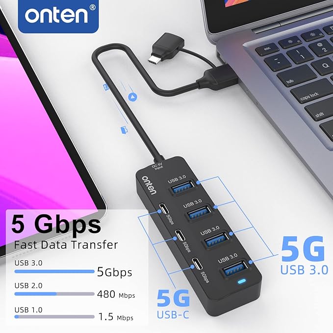 Onten USB C Hub, 7 Ports USB3.0 to USB-C HUB - Image 2