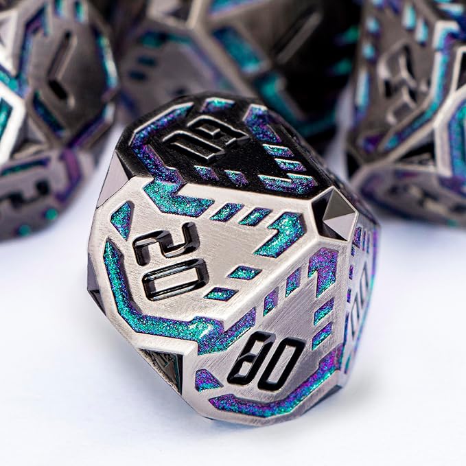 Metal DND Sci-fi Dice Set 7PCS Stripe Polyhedral Dice - Image 4