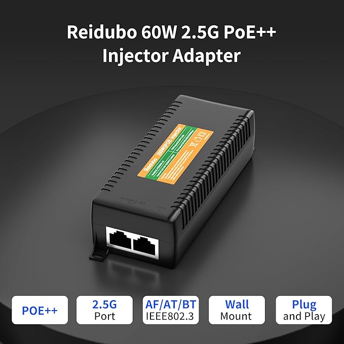 2.5Gb PoE Injector Adapter 60W, IEEE 802.3bt/at/af Compliant, Converts Non-PoE - Image 2