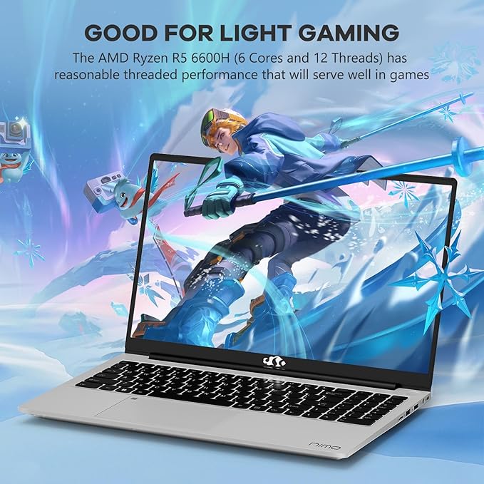 NIMO 15.6" IPS FHD-Gaming-Laptop, AMD Ryzen 5 6600H 6-Cores 660M GPU 16GB DDR5 - Image 3