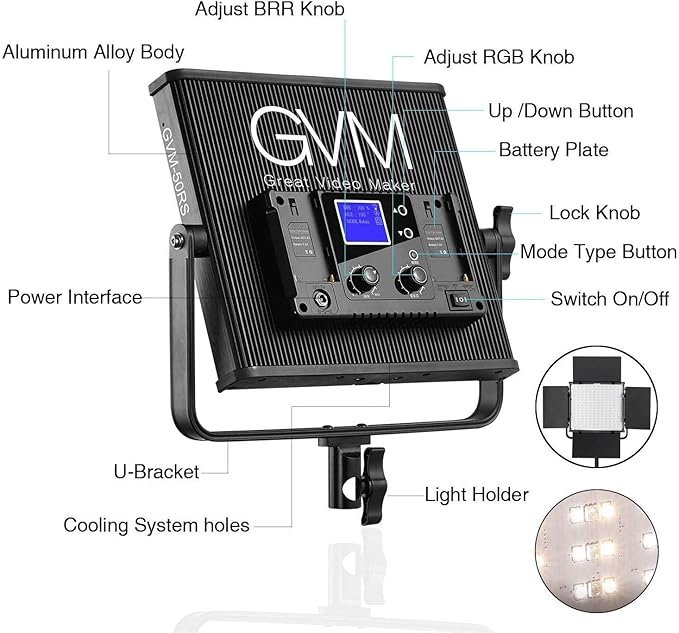 GVM 50RS RGB LED Video Light, 50W Video Lighting Kit - Image 6