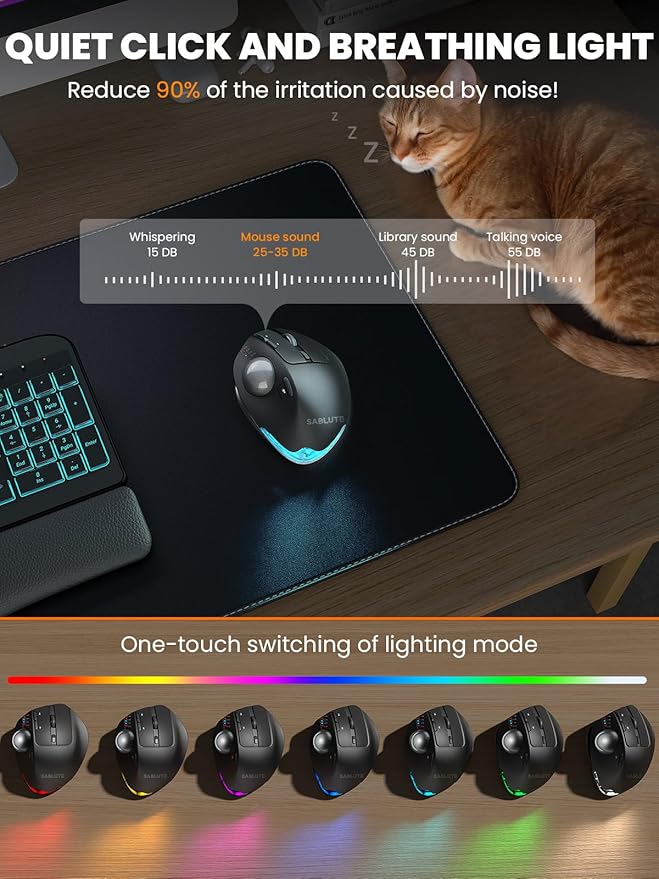 SABLUTE Wireless Trackball Mouse, Ergonomic Bluetooth Rechargeable Computer - Image 8