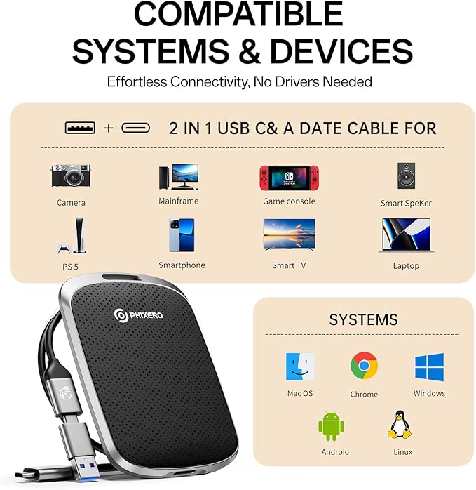 PHIXERO P5PLUS Portable SSD 4TB Up to 550MB/s, USB 3.2 Gen 2 External Solid - Image 7