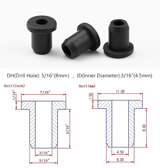 25 pcs 5/16" Drill Hole，3/16" ID Black Silicone Top hat Rubber Grommets - Image 2