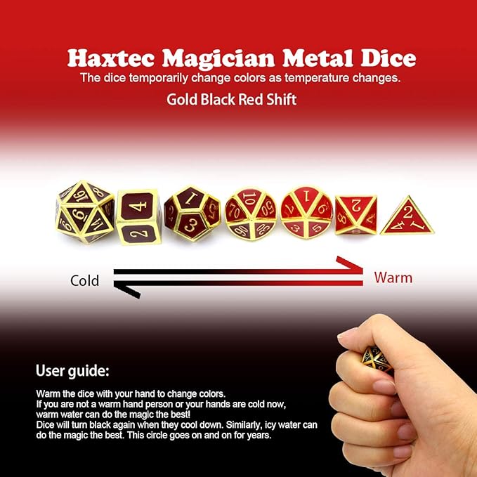 Haxtec Metal DND Dice Set Heat Sensitive Color Changing Metal Dice Polyhedral - Image 2