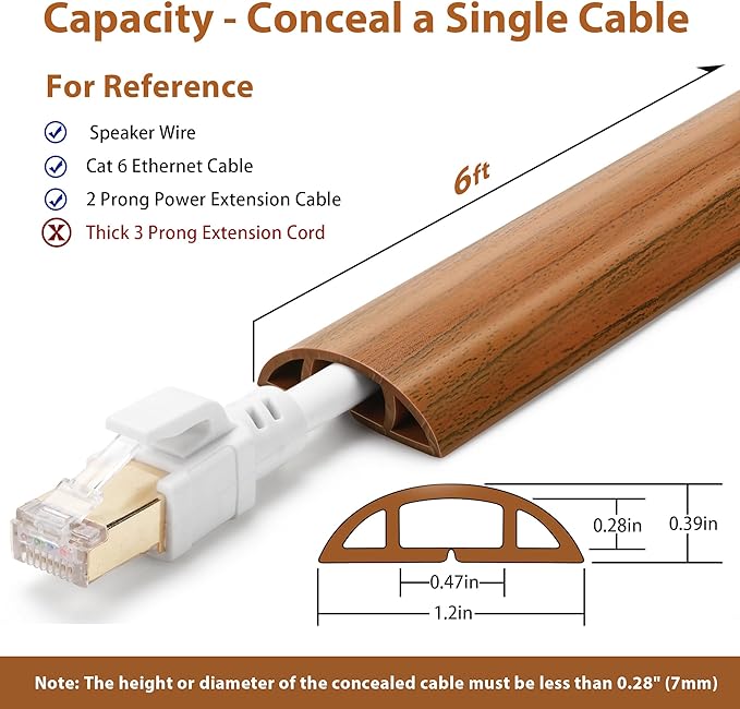 Floor Cord Cover 6ft, Cord Hider Floor Brown Walnut Wood, Cable Management - Image 2