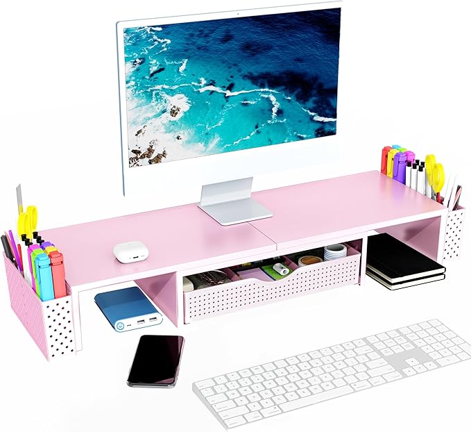 Spacrea Metal Desk Organizers and Accessories, Dual Monitor Stand Riser - Image 4