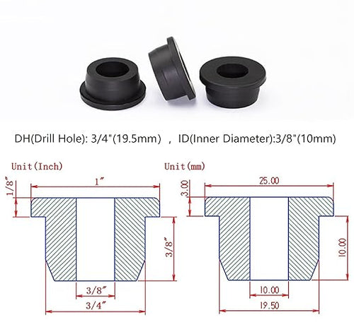 10 pcs 3/4" Drill Hole，3/8" ID Black Silicone Top hat Rubber Grommets - Image 2