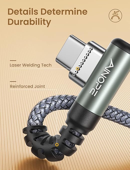 AINOPE USB Type C Cable 3.1A USB Fast Charge Cable Right Angle，Resistant Nylon - Image 6
