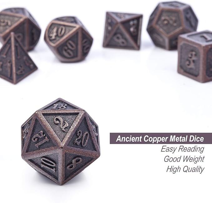 D&D Metal Dice Set, DNDND 7PCS Metallic Ancient Copper Dice - Image 5