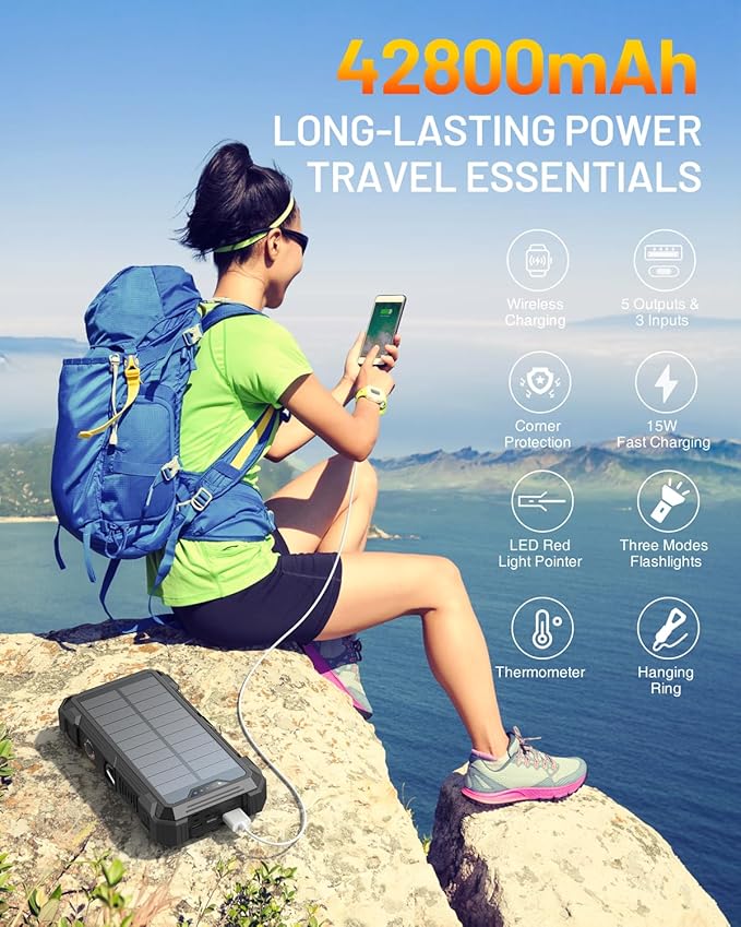 GOODaaa Solar Power Bank, 42800mAh Portable Charger 20W Fast Charging External - Image 3