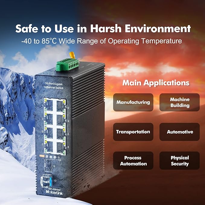 MokerLink 8 Port Gigabit Industrial DIN-Rail Ethernet Switch, 2 SFP Ports - Image 8
