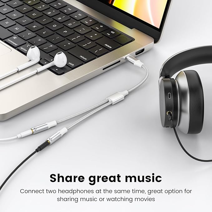 MOSWAG Type C to Dual 3.5mm Aux Headphone Jack Adapter, Type C to Dual 3.5mm - Image 3