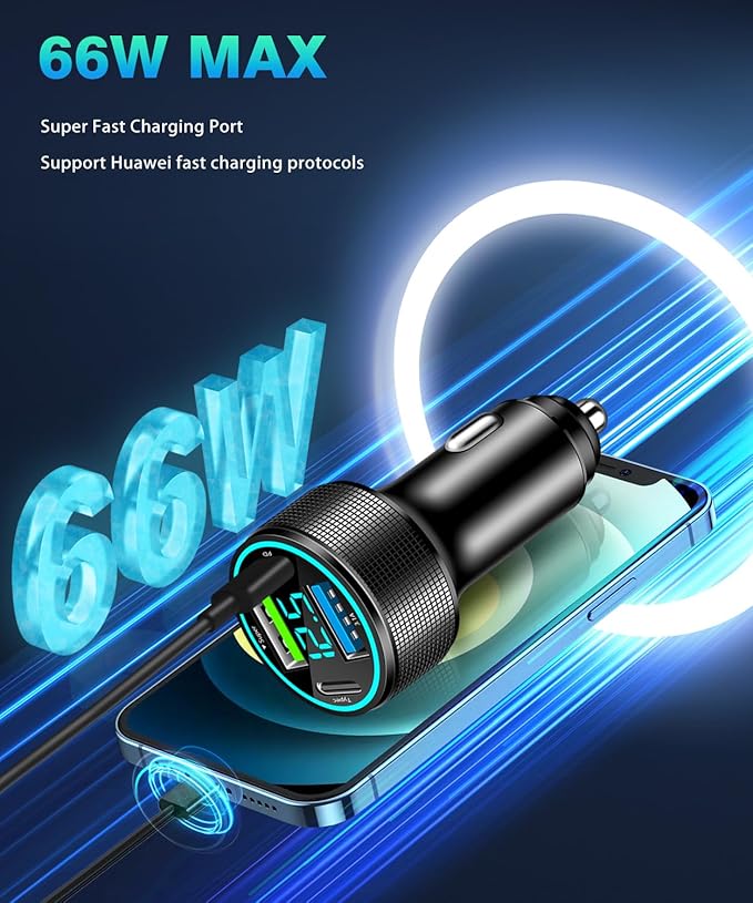2 Packs of 66W USB C Car Charger 4 Port Car Charger Adapter - Image 3