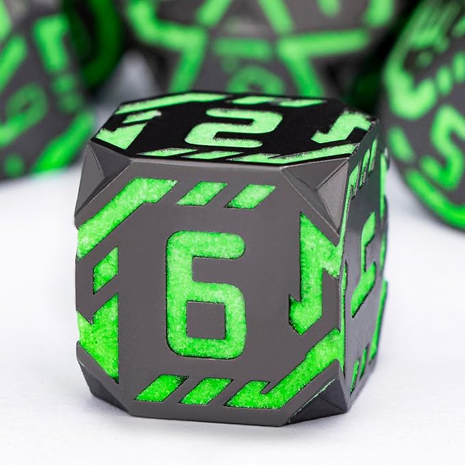 Metal DND Sci-fi Dice Set 7PCS Luminous Green Stripe Polyhedral Dice - Image 5