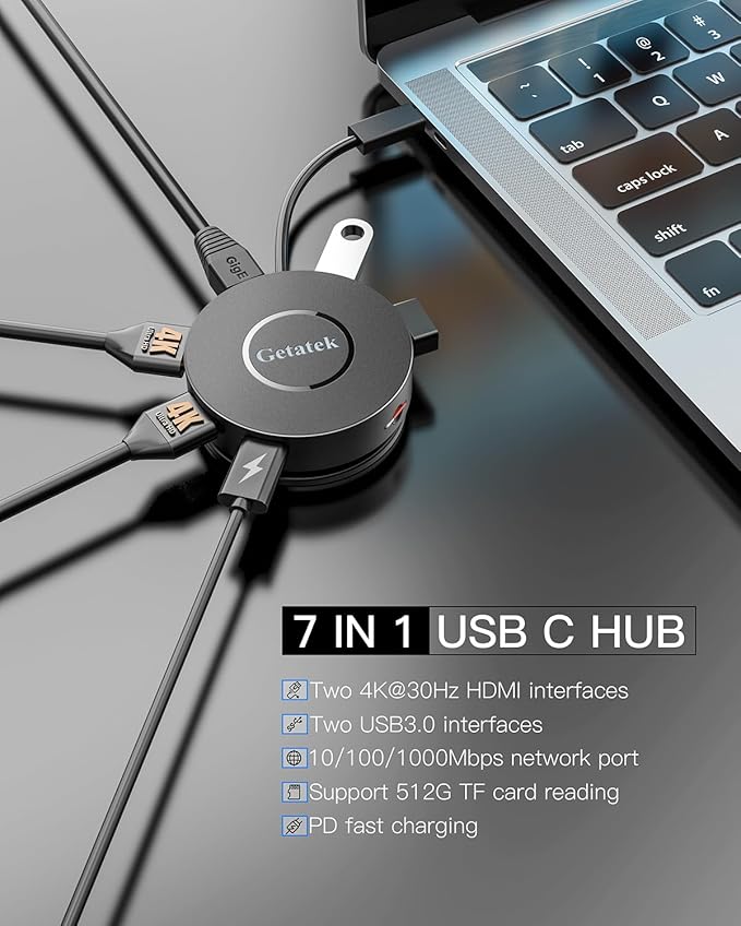 USB C Hub, 7 Ports Type C Multiport Adapter - Image 2