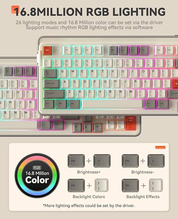 DAREU EK98pro Wireless Mechanical Keyboard, Tri-Mode BT/2.4GHz/USB-C Creamy - Image 4