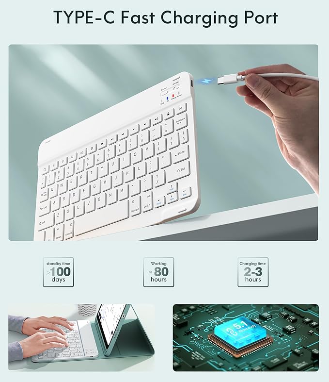 CHESONA Keyboard Case for iPad 11th/10th Generation, Detachable Wireless - Image 6