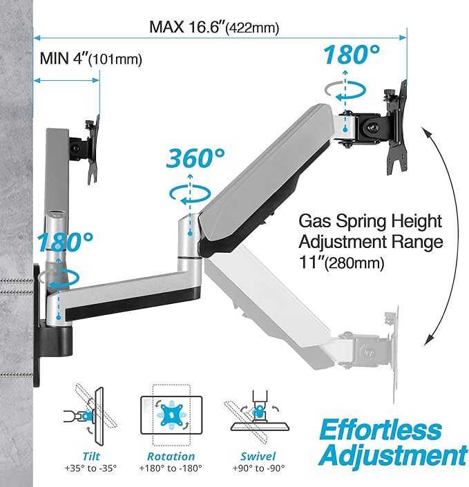 AVLT Dual Extended 13"-32" Monitor Wall Mount fits Two Flat/Curved Computer - Image 3