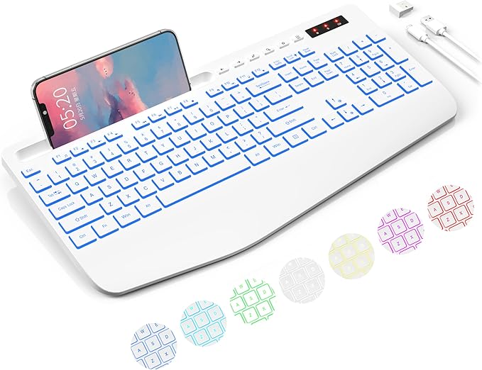 Trueque Wireless Keyboard with 7 Colored Backlits, Phone Holder, Wrist Rest by Trueque