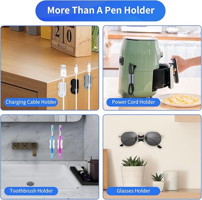 12PCS Pen Holder for Desk, Upgraded Adhesive Pen Pencil Holder for Desk Wall - Image 7