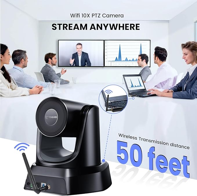 Wireless Conference Room Webcam, Church Live Streaming 10X USB 1080P 60fps PTZ - Image 4
