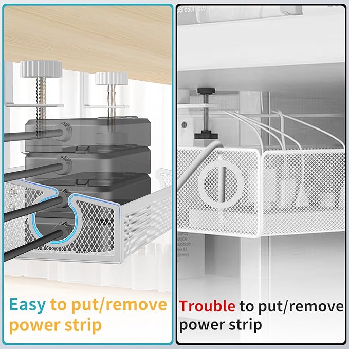 Under Desk Cable Tray White, No Drill Cable Organizer - Image 3
