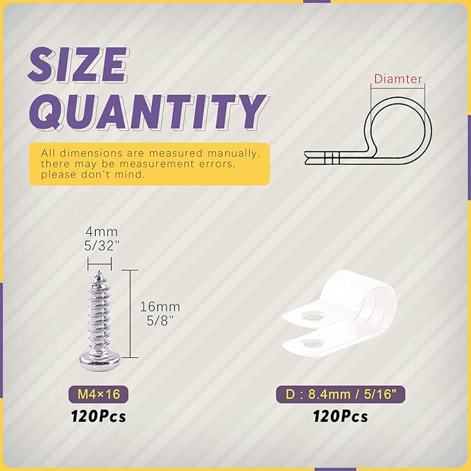 Swpeet 120 Pack White 5/16 Inch Nylon Plastic R-Type Cable Clips Clamp Kit - Image 2