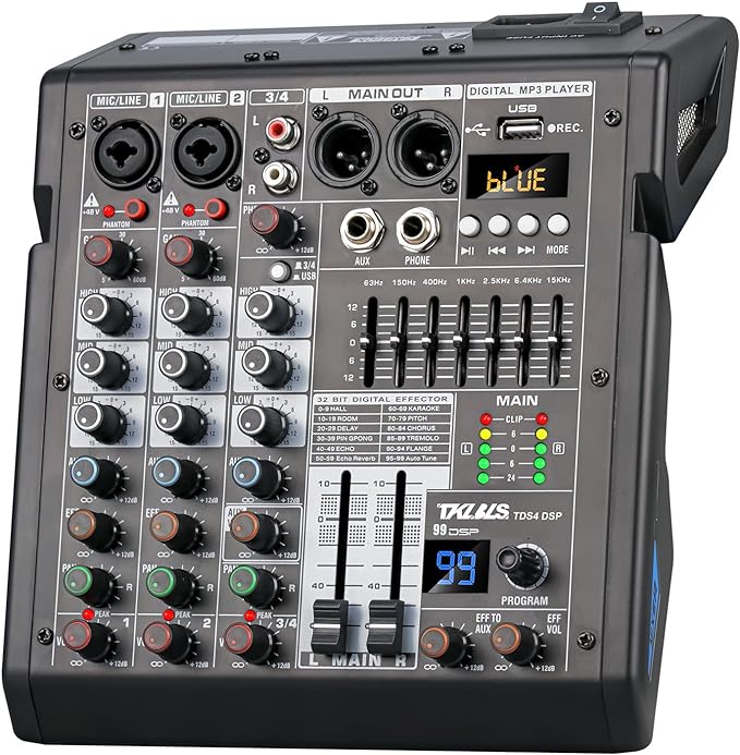 Audio Mixer, 4 Channel Sound Board Mixing Console by TKLBLS