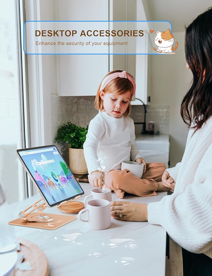 Tablet Stand 360° Rotating Aluminum Holder, Adjustable, Portable and Foldable - Image 6