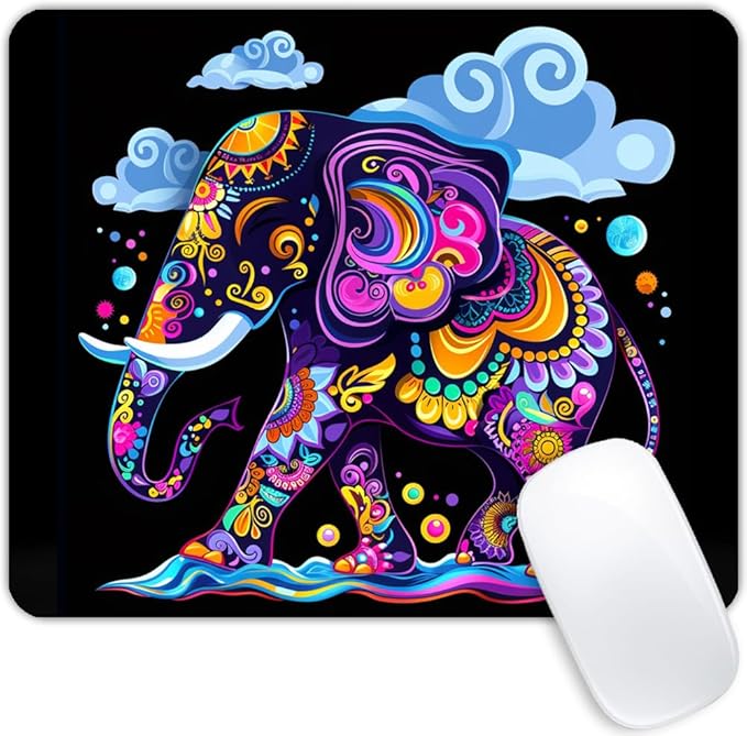 Square Mouse Pad Decorative Patterned Elephant-1, Gaming Mouse Pads by Goodsprout