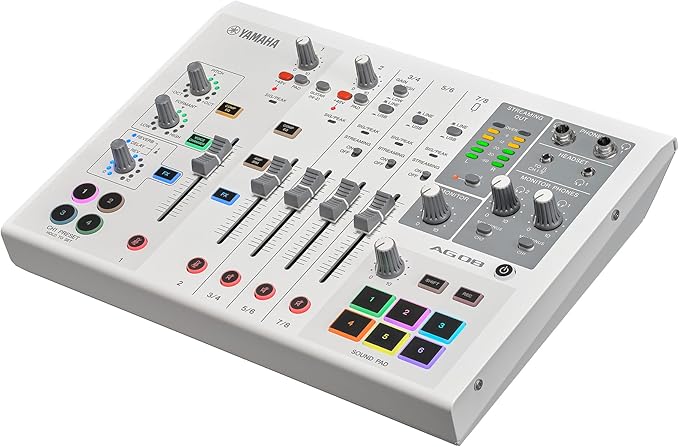 Yamaha AG08 White 8-Channel Live Streaming Loopback Mixer/USB Interface by Yamaha