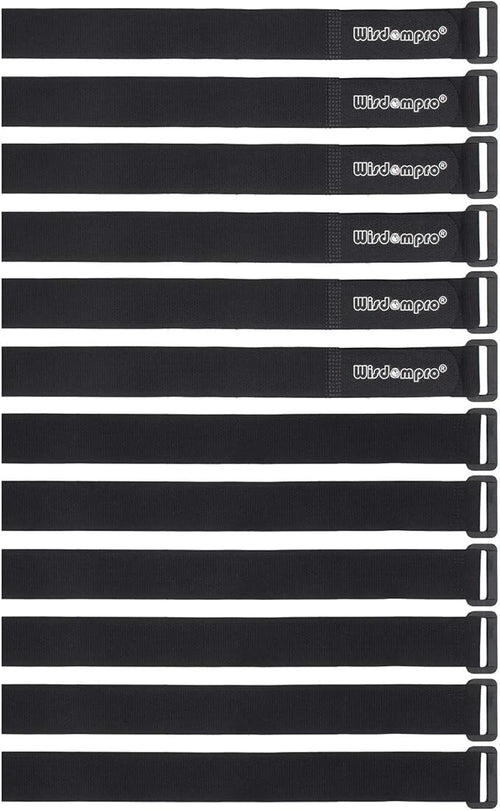 12 Pack 1 x 18 Inches Hook and Loop Reusable Fastening Cable Tie Down Straps by by Wisdompro