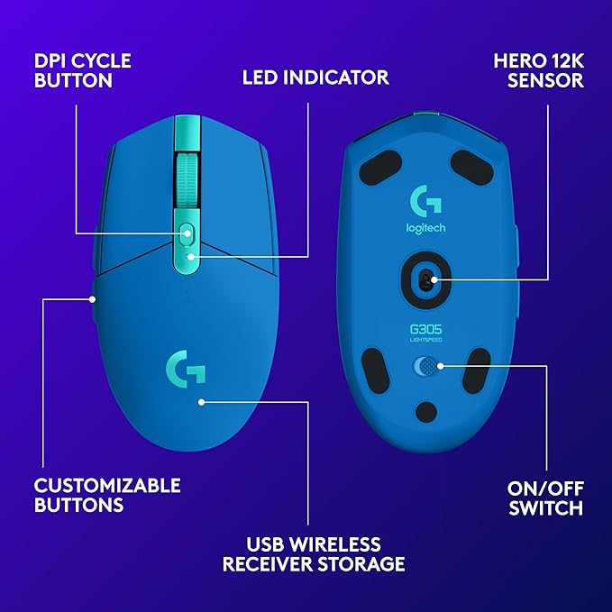 Logitech G305 LIGHTSPEED Wireless Gaming Mouse, Hero 12K Sensor, 000 DPI - Image 6