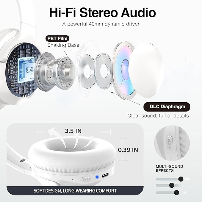 MIDOLA Bluetooth Headphones Over Ear 68H Playtime 6 EQ Wireless Headset - Image 5