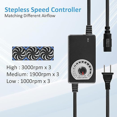 120mmx3 360mm Adjustable Computer PC Vent Fans 3-12V Speed Controller - Image 2