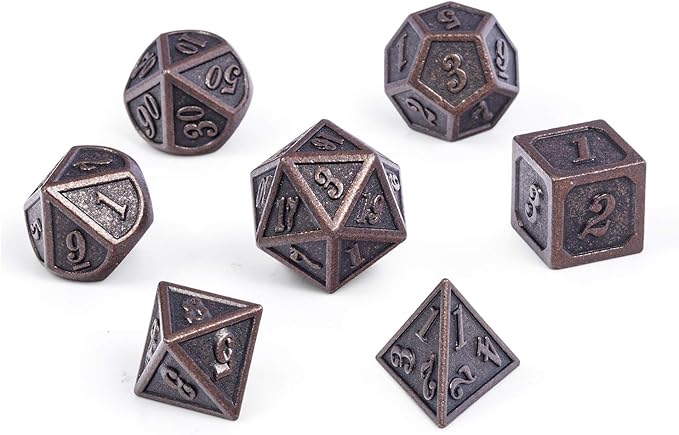 D&D Metal Dice Set, DNDND 7PCS Metallic Ancient Copper Dice - Image 8