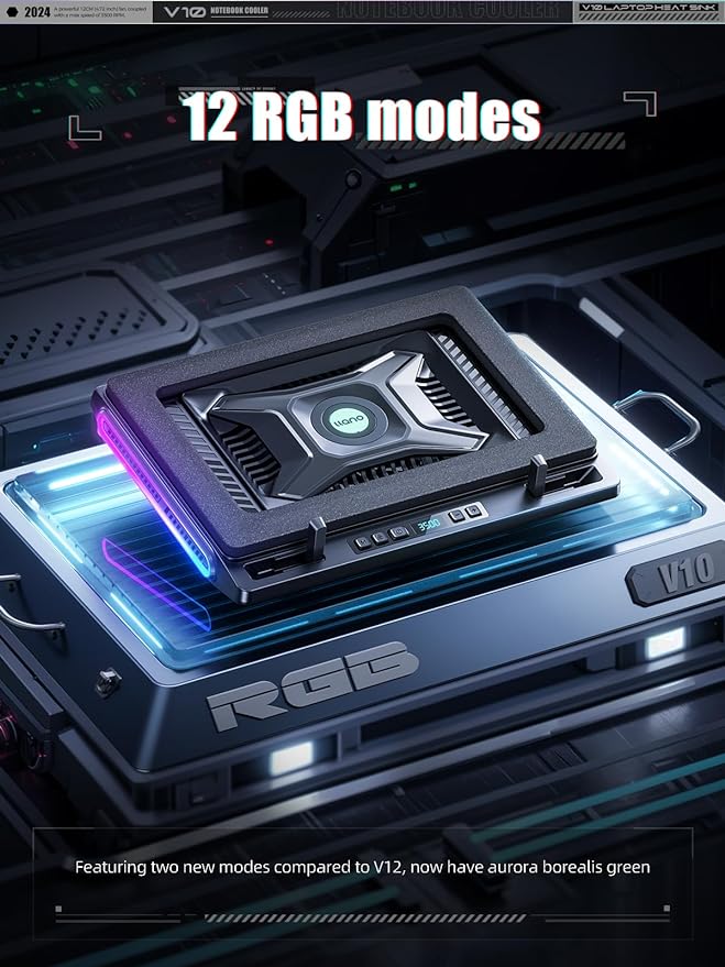 llano V10 Gaming Laptop Cooling Pad, RGB Laptop Cooler Stand - Image 3