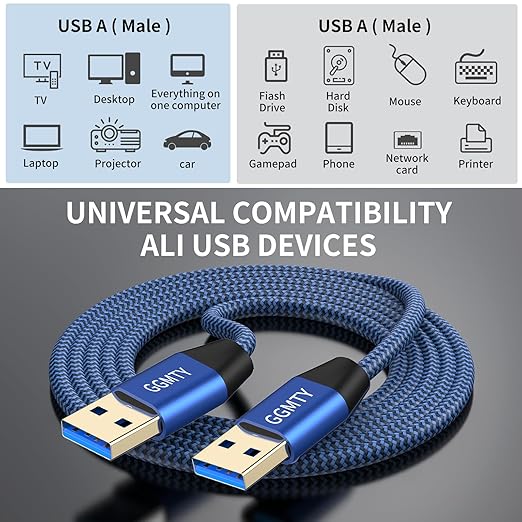 USB to USB Cable 15FT, Durable Braidedfor USB 3.0 Male to Male Type A to Type A - Image 7