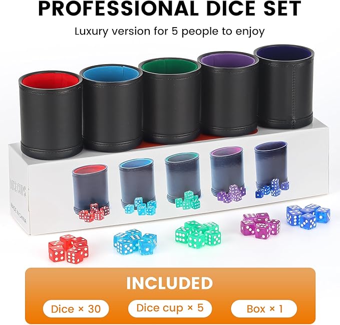 5 Pack PU Leather Dice Cups Velvet Felt-Lined Shaker Cups - Image 2