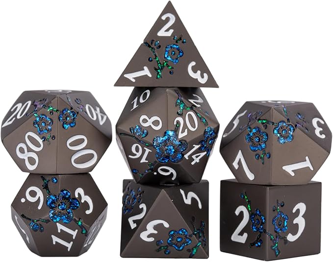 Metallic Glitter Flowe Dice Set, Metal Polyhedral RPG Dice - Image 4