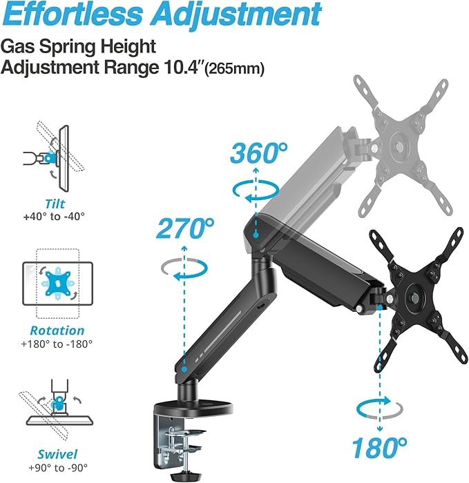 AVLT Single 27”-45” RGB Gaming Monitor Arm Desk Mount Built-in 20 Lighting - Image 3