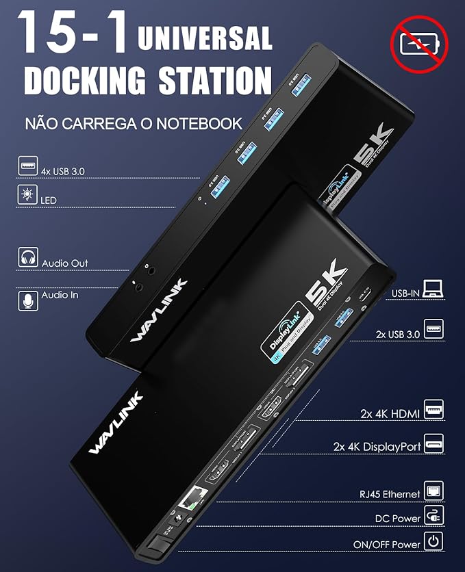 WAVLINK Pro Dual 4K@60Hz Universal Docking Station | USB 3.0/USB-C Laptop Dock - Image 2