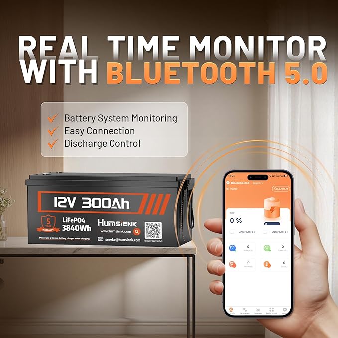 Bluetooth 12V 300Ah Battery LiFePO4 Lithium Built-in 100A BMS, 15000 Deep - Image 2